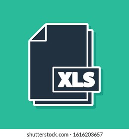 Blue XLS file document. Download xls button icon isolated on green background. Excel file symbol.  Vector Illustration