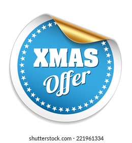 Blue xmas offer sticker with gold peel on white background