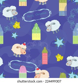 Blue xmas seamless with sheep