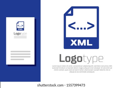 Blue XML file document. Download xml button icon isolated on white background. XML file symbol. Logo design template element. Vector Illustration