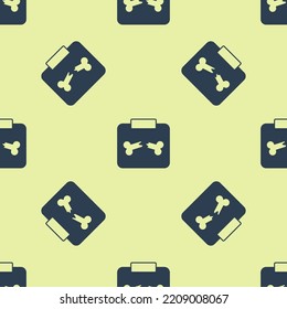 Blue X-ray shots with broken bone icon isolated seamless pattern on yellow background.  Vector