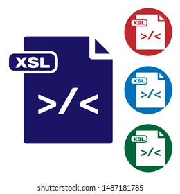 Blue XSL file document. Download xsl button icon isolated on white background. Excel file symbol. Set color icons in circle buttons. Vector Illustration