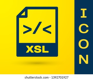 Blue XSL file document icon. Download xsl button icon isolated on yellow background. Excel file symbol. Vector Illustration