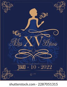 Invitación a tarjeta de años xv azul