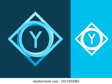 Blue Y initial letter in unique frame design