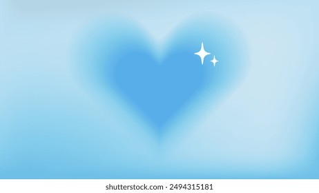 Blue y2k heart bg. Abstract aura love minimal background with sparkle. 2000s aesthetic romantic banner for valentine day event. Dreamy 90s header cover for sale or party promotion illustration