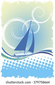 Blue yacht.Abstract regatta poster