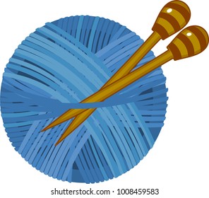Blue yarn ball with knitting needles