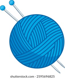 Blue Yarn with Knitting Needles | Vector Illustration | Logo Icon | Clipart Design