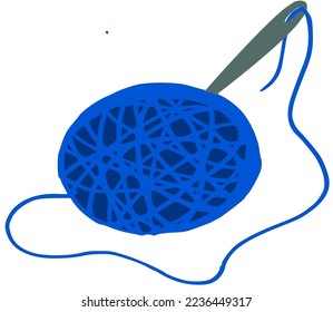 Blue yarn with a needle stuck in it