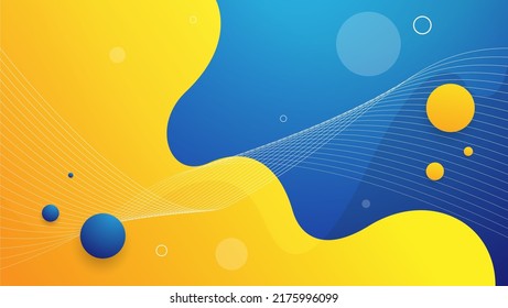 blue yellow abstract background with fluid shape and wavy lines. vector illustration