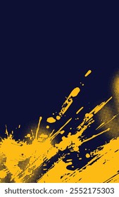 Blue and yellow abstract background with grunge texture, dots halftone and splatter effect graphic elements