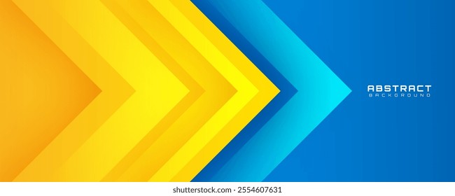 Blue yellow abstract background overlap layer on bright space with cutout shape effect decoration. Modern graphic design element arrows style concept for web banner, flyer, card, or brochure cover