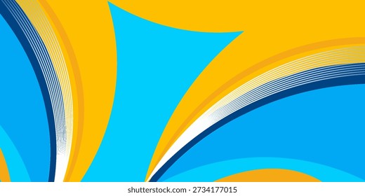 Camada de sobreposição de fundo abstrato amarelo azul no espaço brilhante com decoração de efeito de ondas fluindo. Conceito de estilo de recorte de elemento de design gráfico moderno para banner da web, folheto, cartão ou capa de brochura