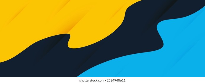 blue and yellow abstract background with wavy shapes and shiny texture line elements.