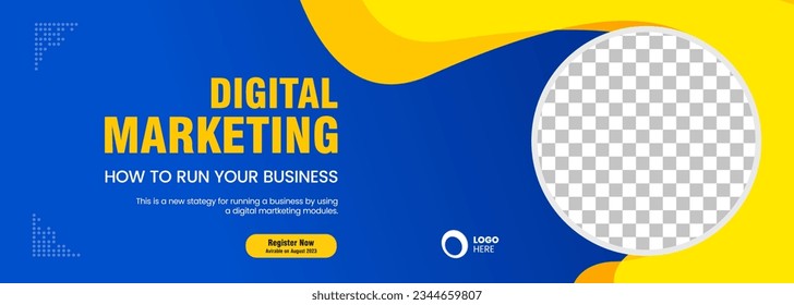 Blue and Yellow abstract banner for Digital Marketing concepts, red and whitecolor curve banner design, used for vector banner template Design