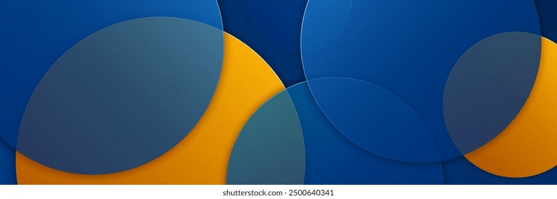 Blue and yellow abstract circle shapes background. Modern geometric shapes creative design. Minimalist style. Trendy texture. Suit for cover, wallpaper, header, backdrop, presentation, banner