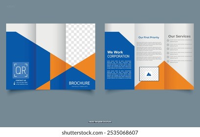 Folleto creativo trifold de diseño abstracto amarillo azul. Folleto Folleto Folleto o folleto Plantilla. Folleto Listo.