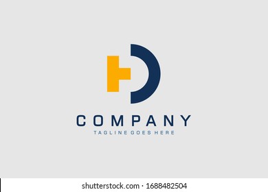 Blue and Yellow Abstract Initial Letter T and D Linked Logo. Usable for Business and Technology Logos. Flat Vector Logo Design Template Element.