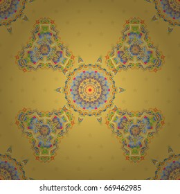 Blue and yellow abstract ornament, vector seamless pattern of abstract decorative elements.