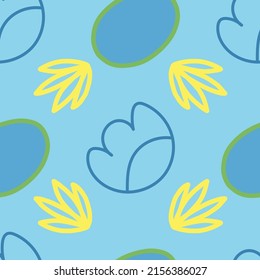 Blue and yellow abstract pattern for fabric, wrapping paper, packaging. Hand drawn doodle style.