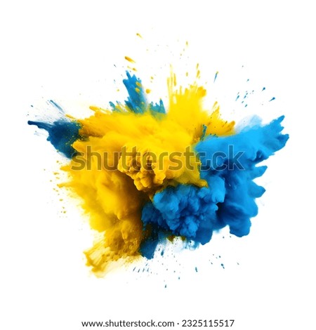 Blue and yellow abstract powder explosion. Splash of paint in Ukraine flag color. Vector