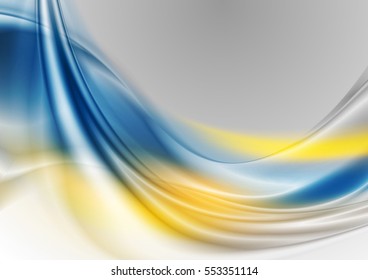 Blue and yellow abstract smooth waves vector digital background