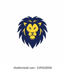 Blue Yellow Angry Lion Head Logo, Sign, Vector Design Illustration