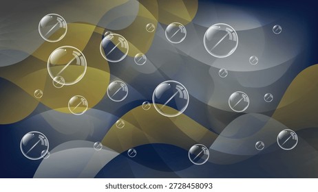 Blauer und gelber Kunsthintergrund mit transparenten Blasen. Tolle Illustrationsvorlage zum Entwerfen von Blogs, Social-Media-Konten, Corporate Design, Werbung und anderen Projekten. Vektor.