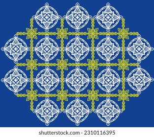 Blue and yellow Azulejos tiles. Patchwork print for wallpaper design. Traditional Portuguese Mosaic, Spanish Majolica tile desoration. Watercolor artwork, antique tileable ceramics, heritage. Floral