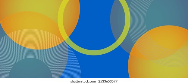 a blue and yellow  background with circular shapes composition