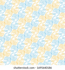 blue and yellow background pattern consists of spirals 