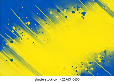 Blue yellow background. Smears and splashes of paint on canvas, acrylic background, bright backdrop for a banner in patriotic colors