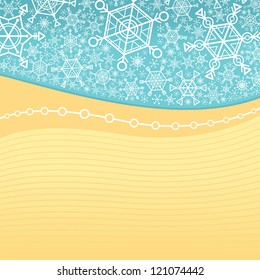 Blue and yellow background with snowflakes. Vector.