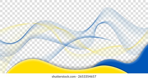Blaugelber Hintergrund in transparentem Design mit schwingenden blaugelben Linien. ukraine national tag hintergrund design