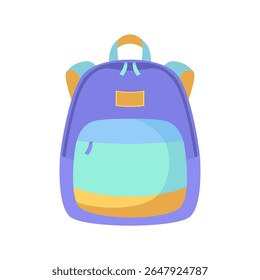 Blue and yellow backpack with a yellow strap. The backpack is on a isolated background. Vector illustration in a flat style