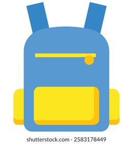 Blue and yellow backpack with a zipper, ideal for school or outdoor activities. Bright, vibrant and practical accessory for any adventure.