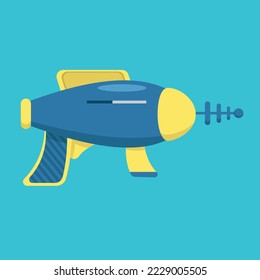 Blue and yellow blaster with a charge indicator that fires a laser