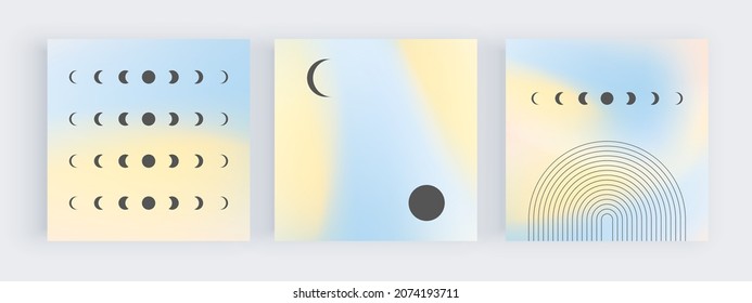 Blue and yellow blur gradient templates for social media posts with moon