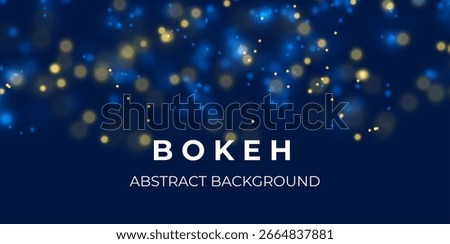 Blue and yellow bokeh light background. Sparkle effect with particles. Magic overlay dust. Glitter blur texture.