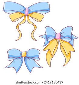 Blue Yellow Bow Ribbons Vector Set