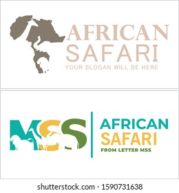 blue yellow brown animal Africa lion elephant giraffe island logo design suitable for tourism nature preserve zoo circus