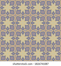 blue, yellow, brown, magenta polygons with rounded edges are grouped and arranged in rows. oriental seamless pattern. vector