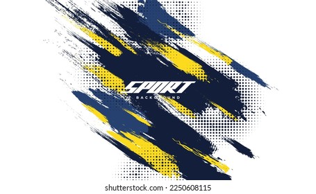 Blue and Yellow Brush Background with Halftone Effect Isolated on White Background. Sport Background with Grunge Style. Scratch and Texture Elements For Design