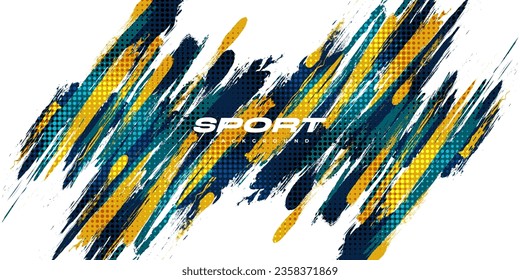 Blue and Yellow Brush Background with Halftone Effect Isolated on White Background. Sport Background with Grunge Style. Scratch and Texture Elements For Design