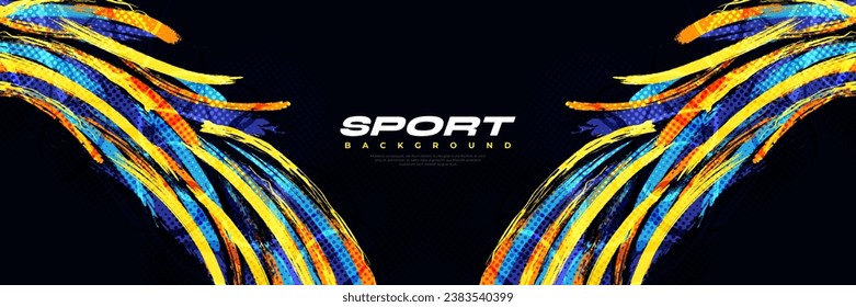 Blue and Yellow Brush Background with Halftone Effect. Sport Background with Grunge Style. Scratch and Texture Elements For Design