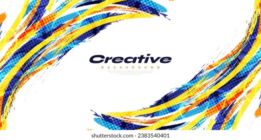 Blue and Yellow Brush Background with Halftone Effect. Sport Background with Grunge Style. Scratch and Texture Elements For Design