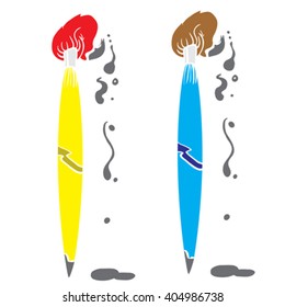 blue and yellow brush cartoon