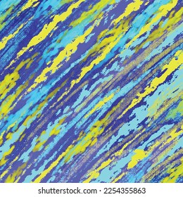 Traje de pincel azul y amarillo abstracto de fondo del vector de pintura de aceite texturizado aislado en plantilla cuadrada para publicación en medios sociales, afiche, folleto, papel e impresión textil o de pañuelo.