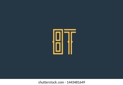 blue yellow BT B T alphabet letter combination suitable as a logo icon design for a company or business
